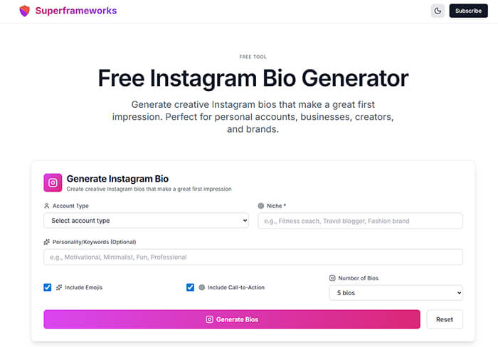 Superframeworks instagram bio generator | tycoonstory media Superframeworks instagram bio generator