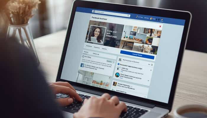 Create a facebook business page for online local businesses | tycoonstory media "a person managing their facebook business page on a laptop, showcasing how easy it is to create and manage a facebook page for online and local businesses.