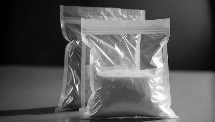 Packing workflow hacks | tycoonstory media Image showing two zip lock bags filled with a powdery substance. The bags are sealed tightly, emphasizing packaging and storage methods for various materials.