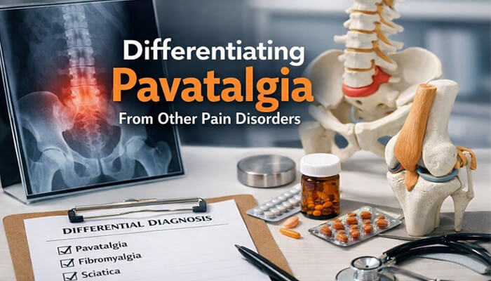 Differentiating pavatalgia from other pain disorders - my legal opinion | tycoonstory media Medical diagnostic chart with pavatalgia checklist, spine x‑ray, pills and anatomy model visualizing chronic pain and prognosis insight for how long can i live with pavatalgia.