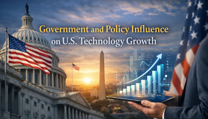 Droven. Io usa tech market updates - tycoonstory | tycoonstory media Droven. Io usa tech market updates showcasing the influence of government policies on technology growth. The image features the u. S. Capitol, washington monument, american flags, and a professional holding a tablet displaying digital technology graphs symbolizing technological advancements in the usa.