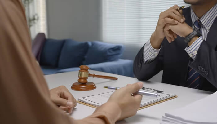 Employment attorney | tycoonstory media Legal assistance being provided during a consultation between a client and an attorney, with legal documents and a gavel on the table.