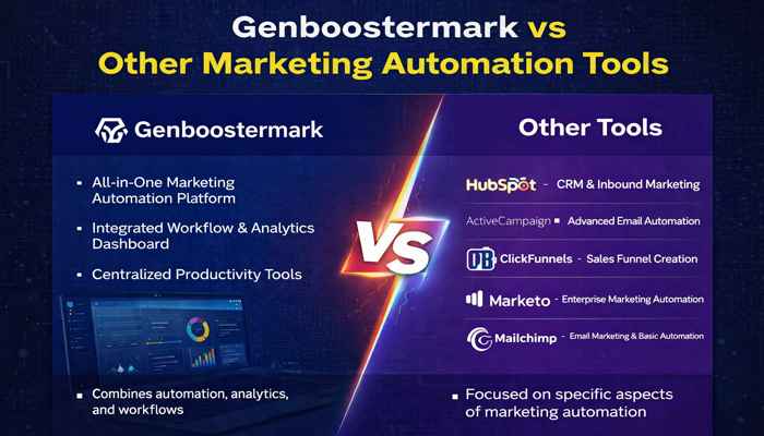 Genboostermark vs other marketing automation tools | tycoonstory media Genboostermark vs other marketing automation tools comparison showing features of genboostermark automation platform analytics dashboard and workflow management