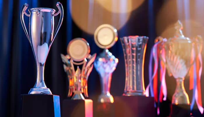 Types of awards for different wins | tycoonstory media Various trophies and awards on display, symbolizing the importance of honoring achievements and recognizing hard work across different fields of accomplishment.