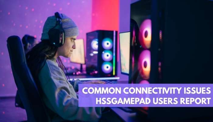 Connectivity issues hssgamepad 1 | tycoonstory media Gamer wearing a beanie and headset at a neon-lit pc setup, with overlay text: 'common connectivity issues hssgamepad users report'.