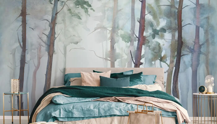 Soft forest wallpaper for calm bedroom interiors | tycoonstory media Soft forest wallpaper for calm bedroom interiors