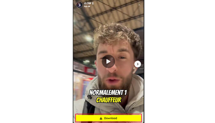 1 5 | tycoonstory media Instagram story video frame showing a man speaking to the camera indoors, with french text 'normalement 1 chauffeur' and a yellow 'download' button at the bottom