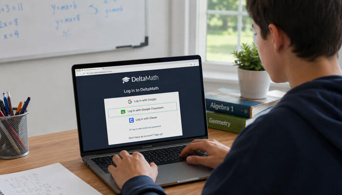 Deltamath login with google classroom - tycoonstory | tycoonstory media Student using delta math login with google classroom on laptop for online math practice