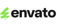 Envato elements | tycoonstory media Envato logo with a lime green abstract mark to the left of the black word envato