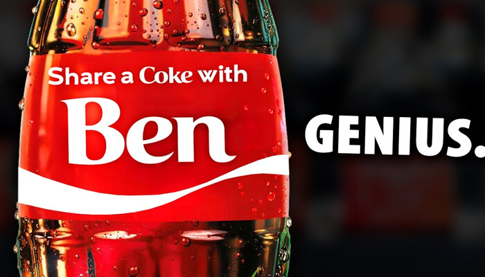 Coca-cola – share a coke | tycoonstory media Coca-cola – share a coke campaign featuring a personalized coke bottle with the name ben, illustrating successful pr campaigns that engage consumers personally.