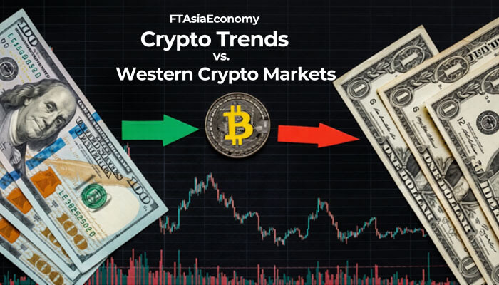 Ftasiaeconomy crypto trends vs. Western crypto markets - tycoonstory | tycoonstory media Ftasiaeconomy crypto trends 2026 comparison graphic showing asian crypto market vs western markets with bitcoin price chart and usd currency visuals for trend analysis
