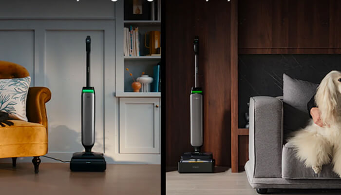 Floor one s7 stretch steam: flexible smart performance | tycoonstory media Tineco’s wet dry vacuums shown in stylish living rooms, highlighting smart home cleaning for floors near sofas and pet spaces.