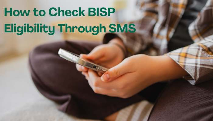 How to check bisp eligibility through sms | tycoonstory media 8171 check online cnic login 2026 guide showing a user checking bisp eligibility through sms using a mobile phone.