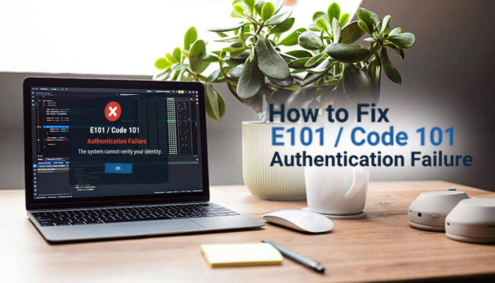 How to fix e101 code 101 authentication failure - tycoonstory | tycoonstory media Laptop displaying e101 authentication failure error highlighting login verification issues as part of hcs 411gits error codes, caused by invalid credentials, session expiration, or server-side authentication failures