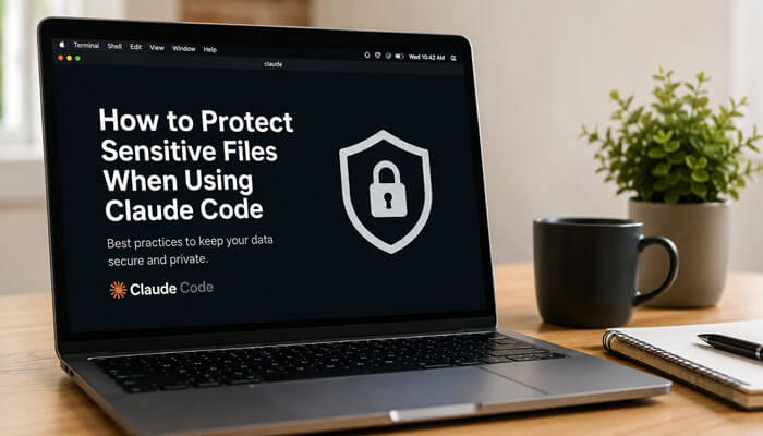 How to protect sensitive files when using claude code - tycoonstory | tycoonstory media Realistic workspace displaying claude code security and privacy setup on macbook with focus keyword install claude code on mac and protect sensitive project files.