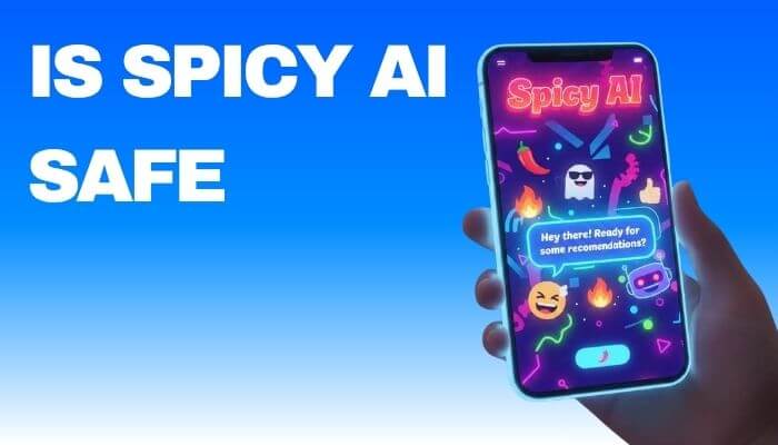 Is spicy ai safe 1 | tycoonstory media Is spicy ai safe illustration showing a smartphone displaying the spicy ai chatbot interface, representing spicy ai safety, privacy, user protection, and content moderation.