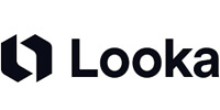 Looka | tycoonstory media Looka logo: a dark geometric hexagon-like mark followed by the word looka on a white background.