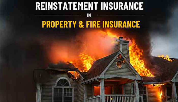 Reinstatement insurance in property and fire insurance - tycoonstory | tycoonstory media Reinstatement insurance for property and fire insurance showing a house damaged by fire, highlighting policy restoration and coverage recovery after a loss.