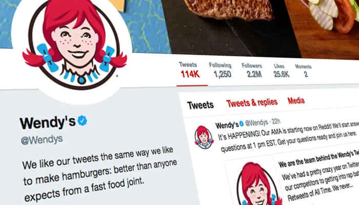 Wendy’s – social media personality | tycoonstory media Wendy’s – social media personality showing the brand’s twitter page, exemplifying successful pr campaigns that engage audiences with witty and relatable content.