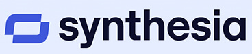 Synthesia | tycoonstory media Synthesis logo: blue abstract icon followed by the word 'synthesis' on a light blue background.