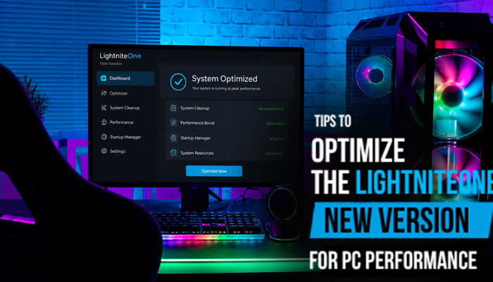 Tips to optimize the lightniteone new version for pc performance - tycoonstory | tycoonstory media Lightniteone new version for pc performance optimization setup showing a high-end rgb gaming pc with system cleanup, startup manager, fps boost tools, and advanced optimization settings designed to improve gameplay speed, reduce lag, lower ping, and enhance the 2026 lightnite gaming experience on windows computers.