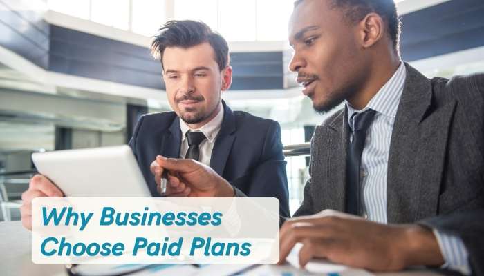 Why businesses choose paid plans | tycoonstory media Marketing professionals discussing social media management software metricool for business analytics, scheduling, and social media strategy management.