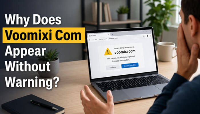 Why does voomixi com appear without warning? - tycoonstory | tycoonstory media Voomixi com redirect warning image showing unexpected browser popup, online safety concern, adware risk, and user security research.