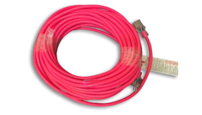 7 outdoor extension cord storage ideas for safer power management 2 | tycoonstory media Coiled pink ethernet patch cable with rj45 connectors and a hanging label tag