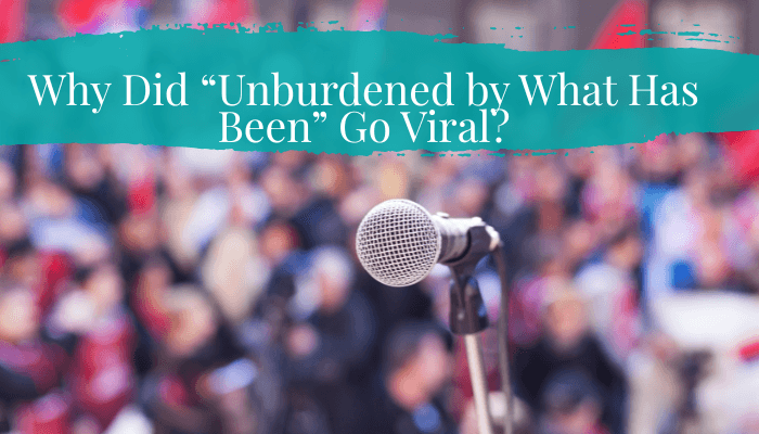 Unburdened by what has been | tycoonstory media Unburdened by what has been phrase visualized with a microphone in focus and a blurred public crowd in the background, representing a viral political discussion moment.