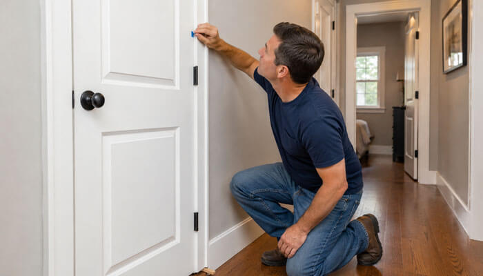 Before you begin confirm that the door is sagging - tycoonstory | tycoonstory media Homeowner learning how to fix a sagging door by tightening hinge screws and adjusting the door frame to correct alignment and eliminate floor dragging issues.