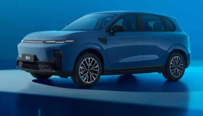 Best chinese electric cars in europe 2026 3 | tycoonstory media Blue compact suv photographed from the front-right on a glossy blue stage, showcasing a modern design.