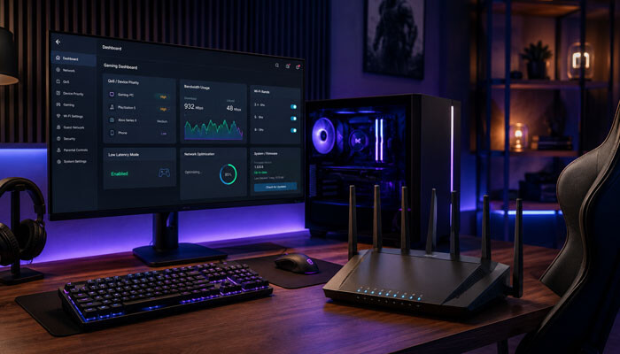 Best router settings for gaming corner zap-internet - tycoonstory | tycoonstory media Best router settings for gaming corner zap-internet with gaming dashboard, wi-fi router, pc setup, and low-latency network controls.