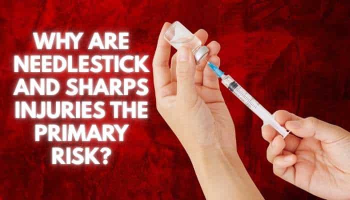 Bloodborne pathogens 1 | tycoonstory media What is the most common risk of exposure to bloodborne pathogens for healthcare workers? Illustration highlighting needlestick and sharps injuries as a major workplace hazard.