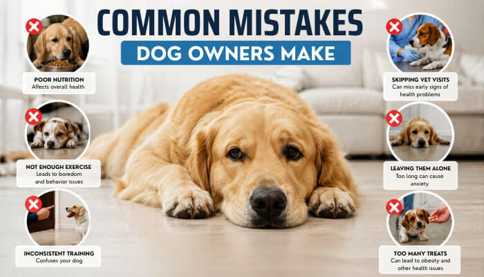 Common mistakes dog owners make - tycoonstory | tycoonstory media Dog suddenly eating grass like crazy infographic showing common dog owner mistakes, including poor nutrition, lack of exercise, inconsistent training, and skipped vet visits.