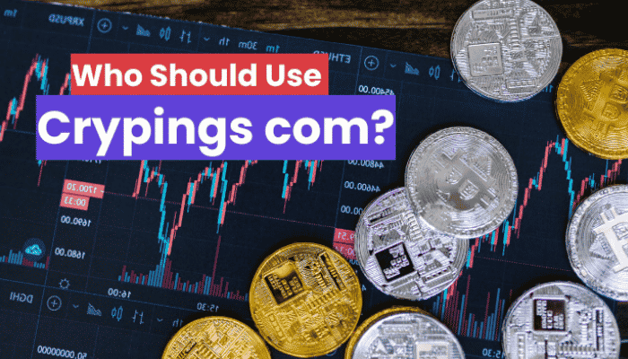 Crypings com - tycoonstory | tycoonstory media Crypings com illustration showing cryptocurrency coins placed over a trading chart background with rising market trends, representing who should use crypings com for crypto trading and investment analysis.