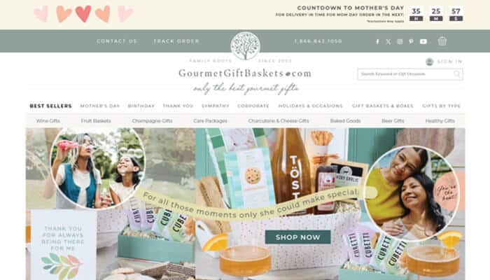 Gourmetgiftbaskets best for browsing | tycoonstory media Wine and chocolate gift baskets featured on gourmetgiftbaskets website showcasing a wide catalog of wine, chocolate, and gourmet celebration gift options.