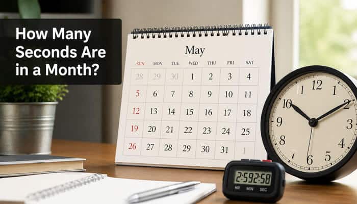 How many seconds are in a month - tycoonstory | tycoonstory media Calendar, analog clock and digital timer illustrating time conversion for how many seconds in a day