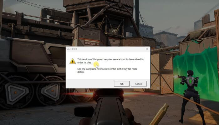 How to fix uefi secure boot valorant errors 1 | tycoonstory media Uefi secure boot valorant error screen displaying vanguard van 9003 warning message requiring secure boot to be enabled before valorant can launch on windows 11.