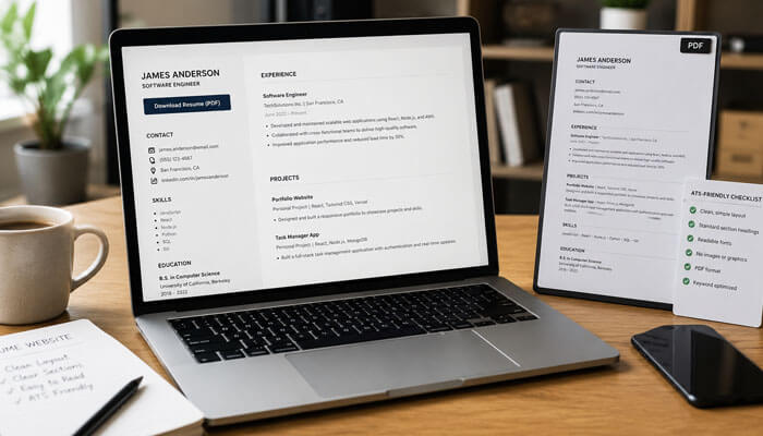How to make your resume website ats-friendly - tycoonstory | tycoonstory media How to build a resume website with an ats-friendly resume layout on a laptop screen
