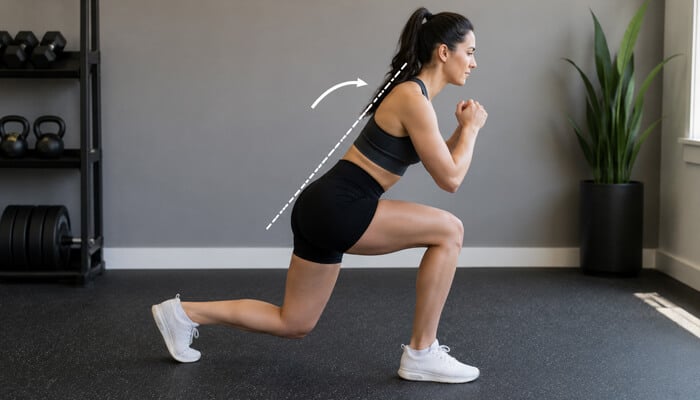 Is leaning forward during a lunge wrong - tycoonstory | tycoonstory media What is a lunge exercise? Fitness model performing a lunge with a slight forward lean and neutral spine to engage the glutes and legs