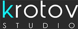 Krotov studio | tycoonstory media Krotov studio logo with turquoise 'krotov' text and gray 'studio' lettering on a dark background.