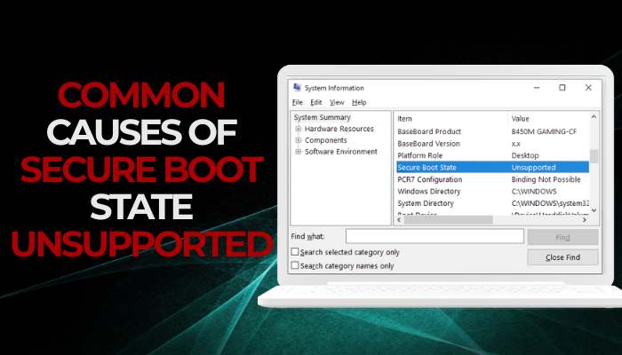 Secure boot state unsupported 1 | tycoonstory media Secure boot state unsupported status shown in windows system information, highlighting common causes of the secure boot state unsupported error.
