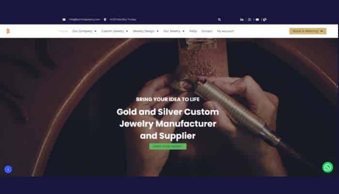 Top 5 custom jewelry manufacturers for large brands 2 | tycoonstory media Hands shaping jewelry in a workshop; the headline reads 'gold and silver custom jewelry manufacturer and supplier' conveying a custom jewelry service