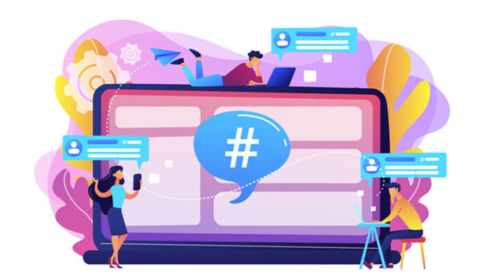 My experience with tiktok creative center - tycoonstory | tycoonstory media Colorful illustration of people around a large laptop screen with chat bubbles and a central hashtag symbol, symbolizing social media conversations.