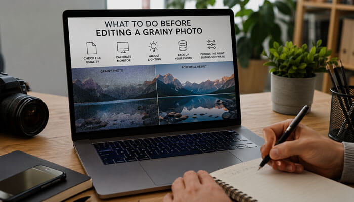 What to do before editing a grainy photo - tycoonstory | tycoonstory media Essential preparation steps for how to fix grainy photos, including checking image quality, calibrating the monitor, adjusting lighting, backing up the original file, and selecting the right photo editing software before noise removal.