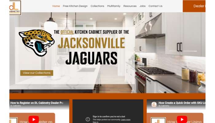 Wholesale cabinetry distribution 2 | tycoonstory media Dl cabinetry hero banner announcing it is the official kitchen cabinet supplier of the jacksonville jaguars, over a modern white kitchen background