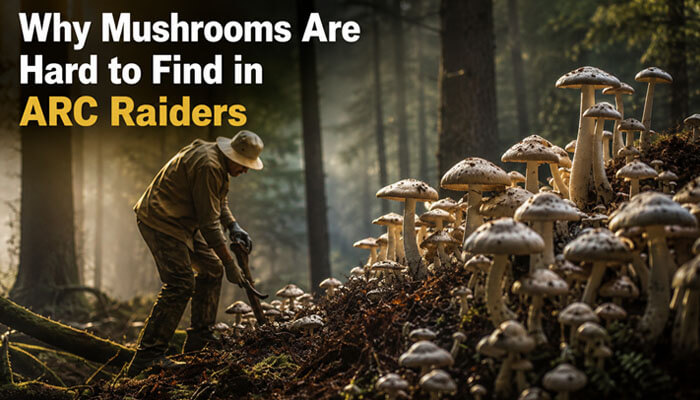 Why mushrooms are hard to find in arc raiders - tycoonstory | tycoonstory media Player examining dense forest mushrooms in arc raiders — rare and hard-to-find mushrooms arc raiders for efficient farming, spawn locations, and progression guides.