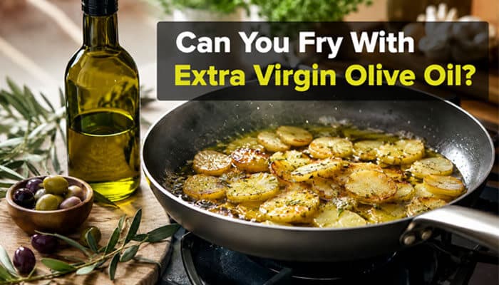 Can you fry with extra virgin olive oil? - tycoonstory | tycoonstory media Olive oil used for frying potatoes in a pan demonstrating cooking with extra virgin olive oil and its heat stability in recipes