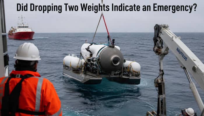 Did dropping two weights indicate an emergency - tycoonstory | tycoonstory media Titan submersible human remains recovery operation with marine teams lifting the submersible during investigation efforts after the underwater tragedy.