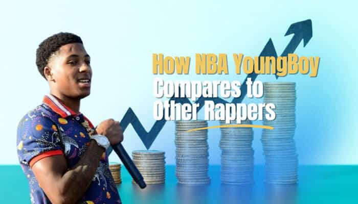 How nba youngboy compares to other rappers - tycoonstory | tycoonstory media Nba youngboy net worth comparison graphic showing the rapper’s financial growth, music earnings, streaming success, and estimated wealth compared with other hip-hop artists.